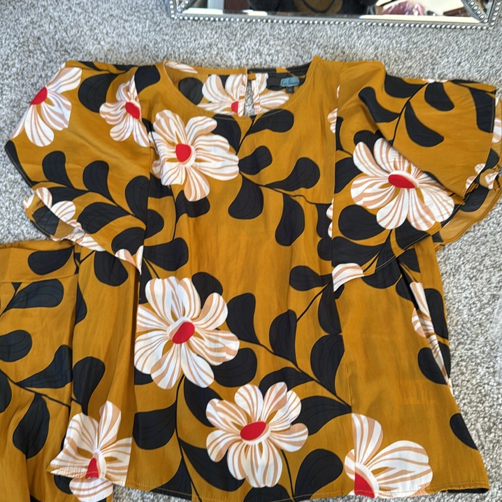 ANTHROPOLOGIE EVA FRANCO Ikebana Yellow Floral Midi Skirt & Matching Blouse 4/6 - Picture 4 of 10